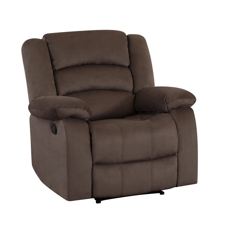 Fauteuil inclinable brun avec relief lombaire - Revêtement en microfibre, 8 ressorts à arc, base en acier inoxydable, structure en bois franc séché au four, mousse en brun, surface, support et