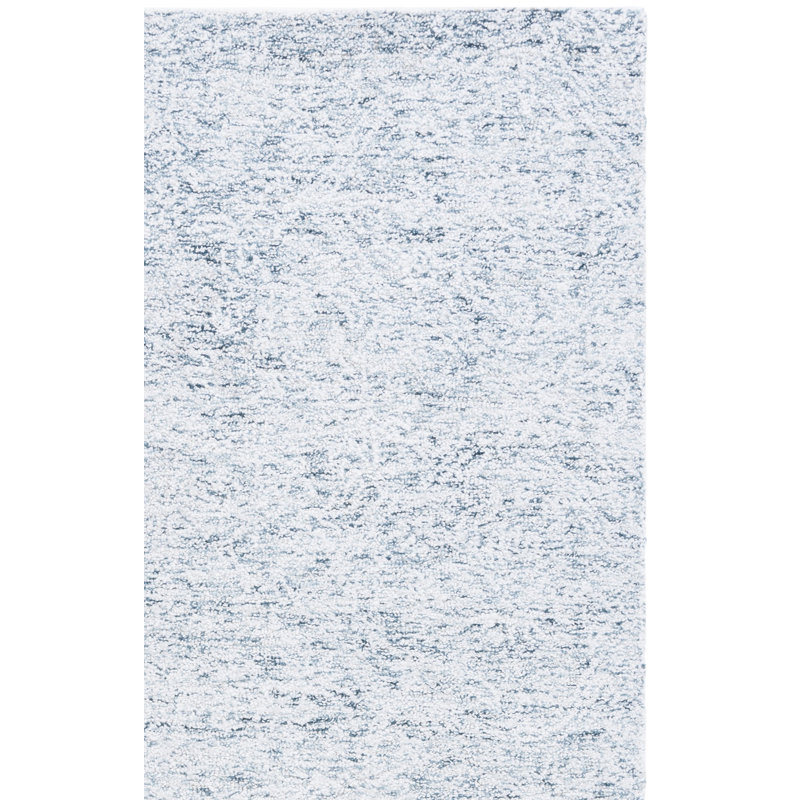 Tapis bleu clair / ivoire en polyester touffeté à la main Peterec, Rectangle 6 pi x 9 pi
