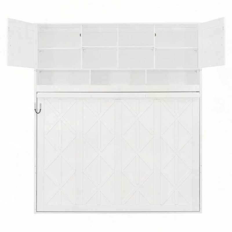 Lit escamotable avec grand espace de rangement et rayures à chevrons