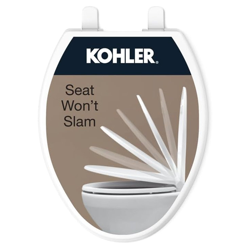 Kohler Brevia Quiet-Close Toilet Seat with Grip-Tight Bumpers and Quick-Attach Hardware, White, Elongated