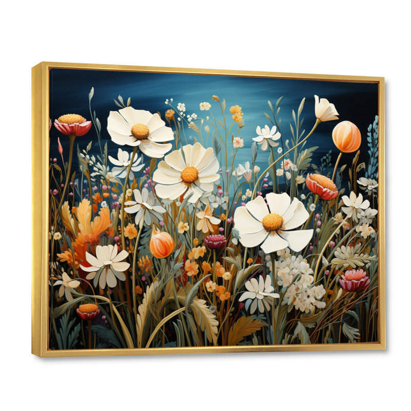 Symphonie florale blanche sur toile, Cadre flottant doré, H 12 po x l 20 po x P 1 po