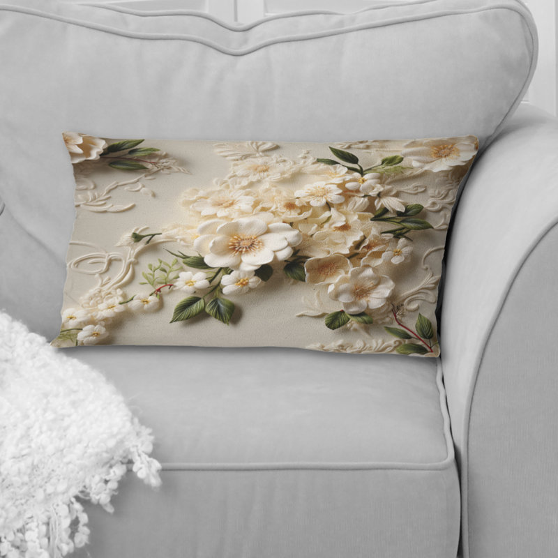 Timeless White Floral Lace Veil I - coussin à imprimé floral