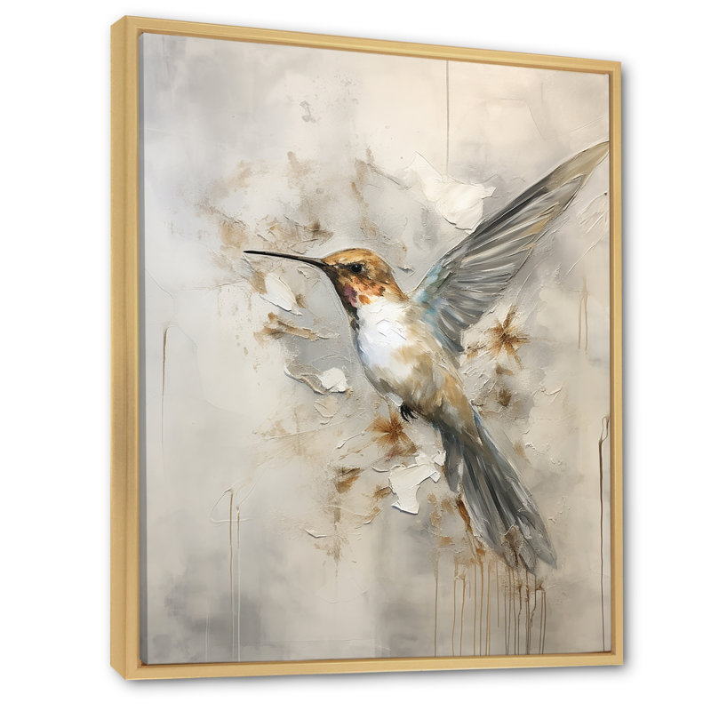 Colibri floral flottant II - Art mural colibri, H 20 po x l 12 po x P 1 po, Cadre flottant érable