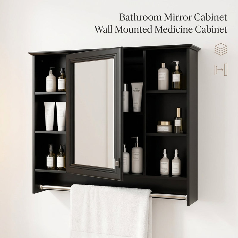 Armoire de toilette murale 36 po 3-en-1 avec tablette réglable et porte à fermeture en douceur, miroir haute définition avec rangement pour meuble-lavabo, armoire à pharmacie de style moderne
