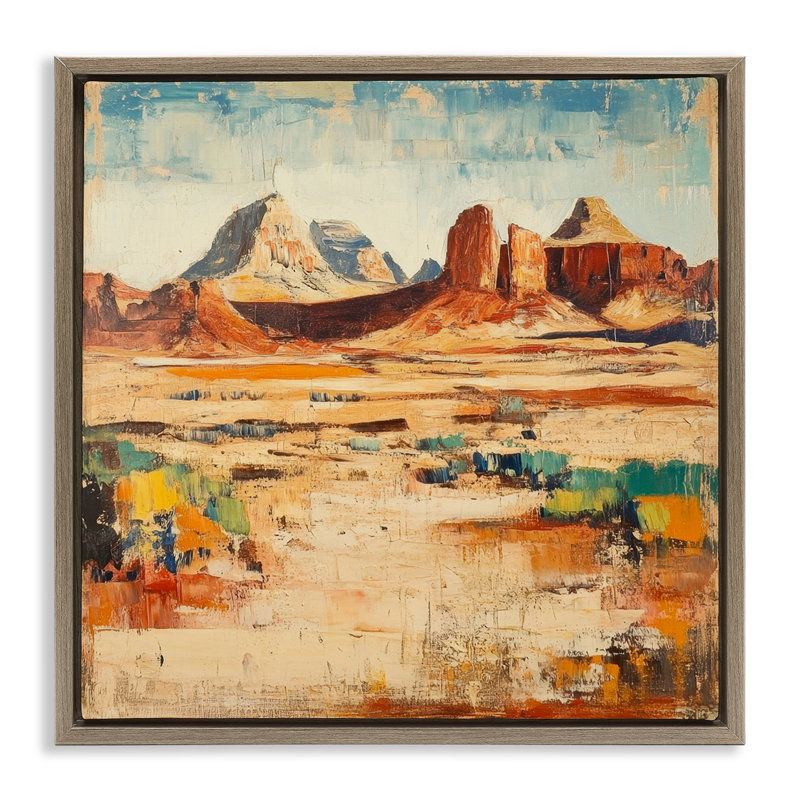 Cadre flottant Wild West Desert Impression, design par Petal Prints Design, H 25 po x l 25 po, Cadre flottant orme Montalcino