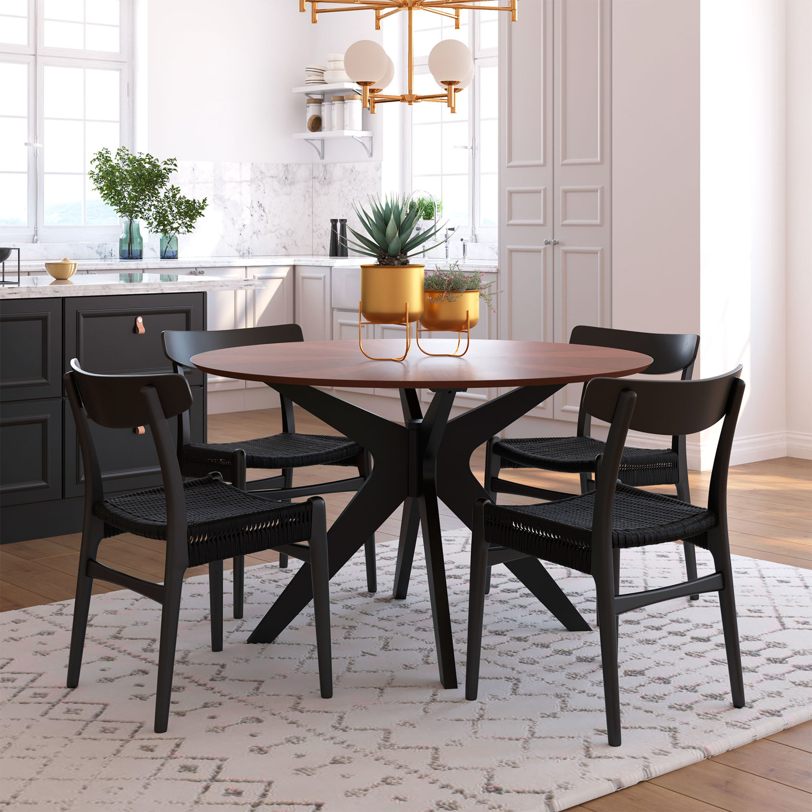 Fenway 47" Dining Table, Walnut Top/Black Base