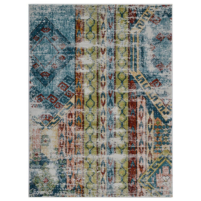 Tapis en polypropylène thermofixés faits à la machine - Rectangulaire, multicolore, design moderne contemporain, tapis à poils courts faits à la machine pour le salon, la chambre à coucher