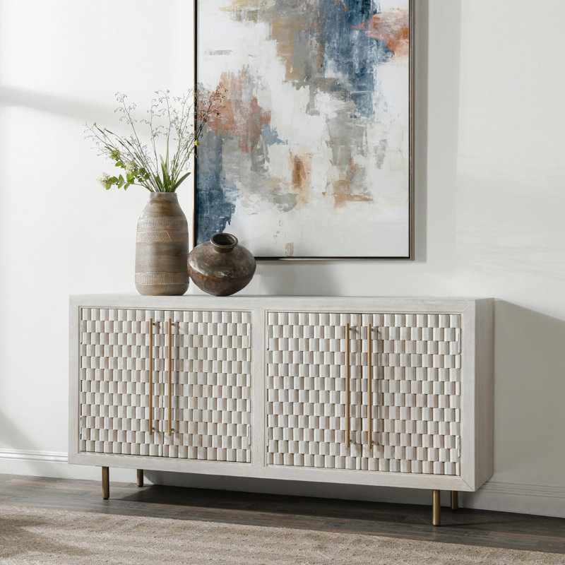 Abshire 76 in. W Solid Wood Sideboard, White Wash