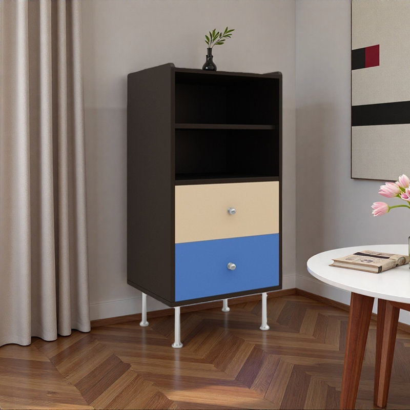 Color-blocked storage cabinet and bucket cabinet, Cream/Black/Blue