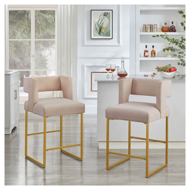 Tabouret de bar moderne en velours taupe