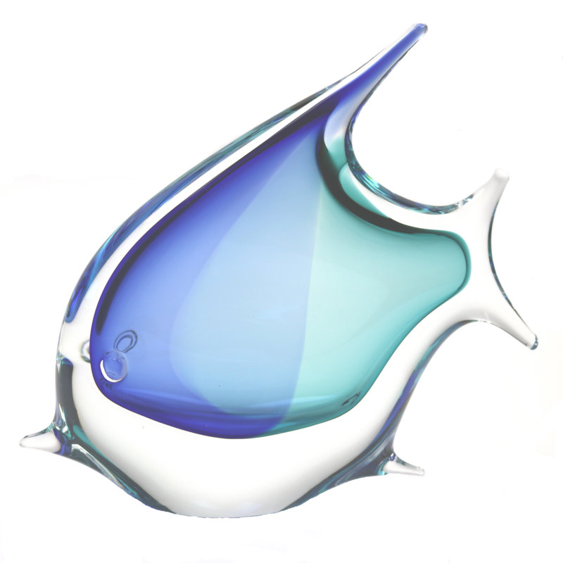 Poisson tropical en verre de Murano, H 10 po x l 9,5 po x P 2,5 po, Aqua / bleu