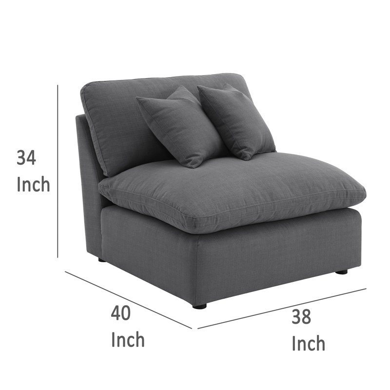 Chaise sans accoudoirs modulaire Hobo, tissu gris anthracite, 2 coussins, 38 po