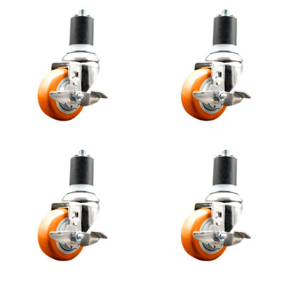3.5 Inch 316SS Poly Swivel 1-3/4 Inch Expanding Stem Caster Set Brake SCC