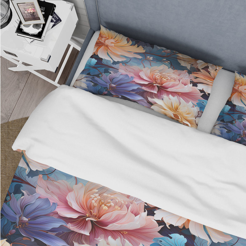 Ensemble de housse de couette métallique bleu et beige III, Housse de couette pour très grand lit et 2 très