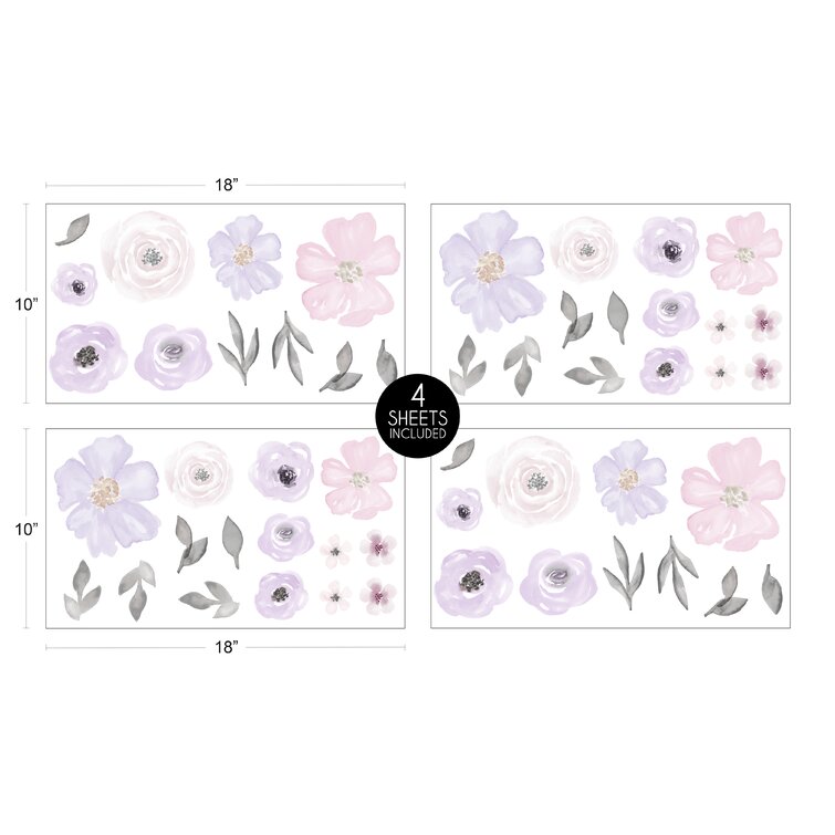 Sweet Jojo Designs Botanical Collection Peel and Stick Wall Decal Stickers | Set of 4 Sheets