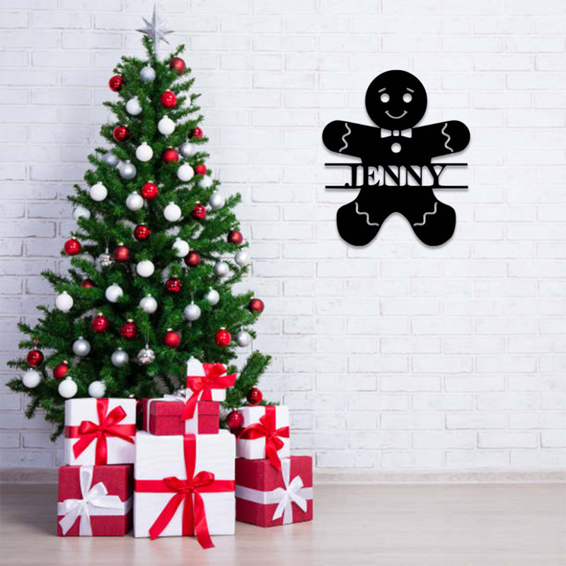 Gingerbread Man Monogram Metal Wall Art - Personalized Holiday Decor - Festive Christmas Cookie Design - Custom Name Wall Hanging - Rustic Farmhouse Style - Modern Industrial Metal Sculpture - Seasonal Statement Art Piece