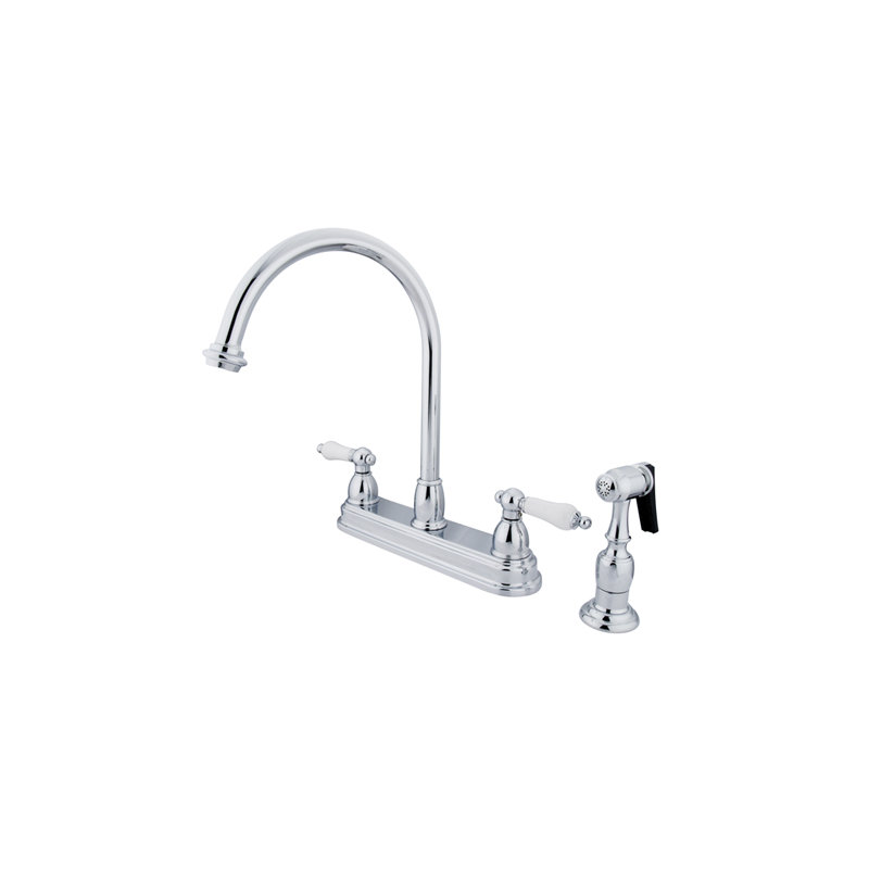 Kingston Brass Restoration Two-Handle 4-Hole 8" Centerset Kitchen Faucet with Side Sprayer, Polished Chrome