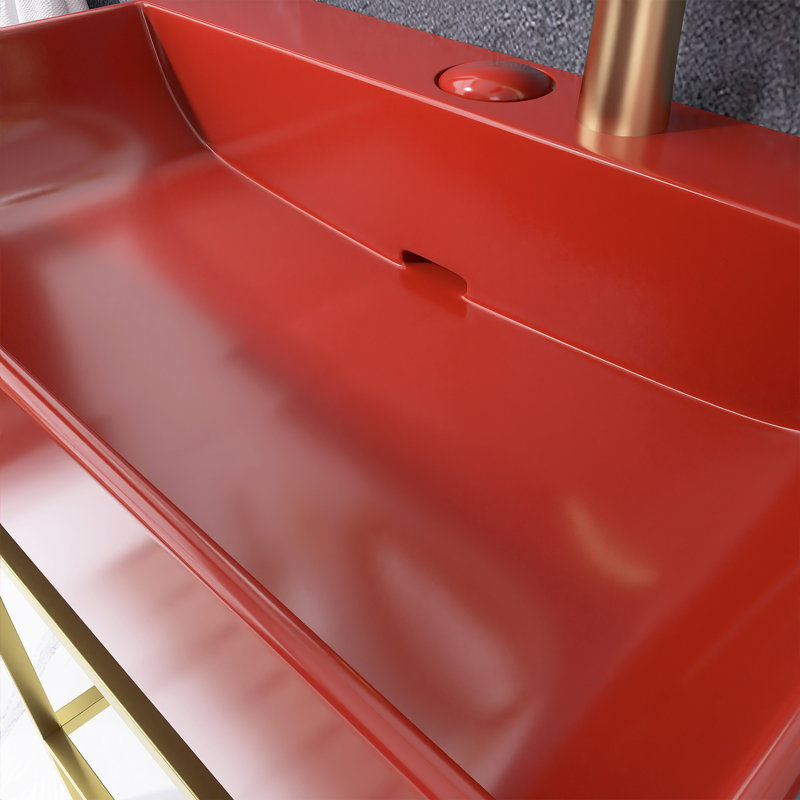 Ensemble de meuble-lavabo autoportant 24 po en or avec lavabo intégré en céramique mauve 24 po, Rouge