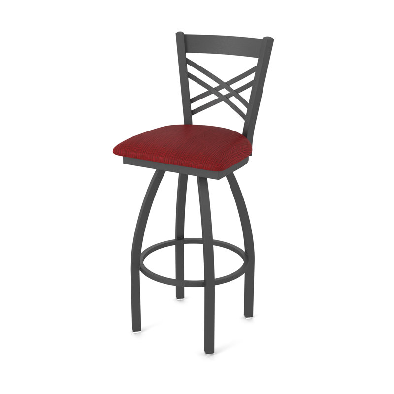 Catalina 36" Swivel Bar Stool, Pewter, Fabric-Graph Ruby