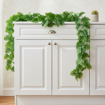 4 pièces artificielles Monstera feuilles de vignes 5,9 pi fausses plantes suspendues lierre fausses feuilles de palmier tropicales guirlande de verdure pour jardin porche patio jungle Luau Beach fête d'anniversaire intérieur / extérieur