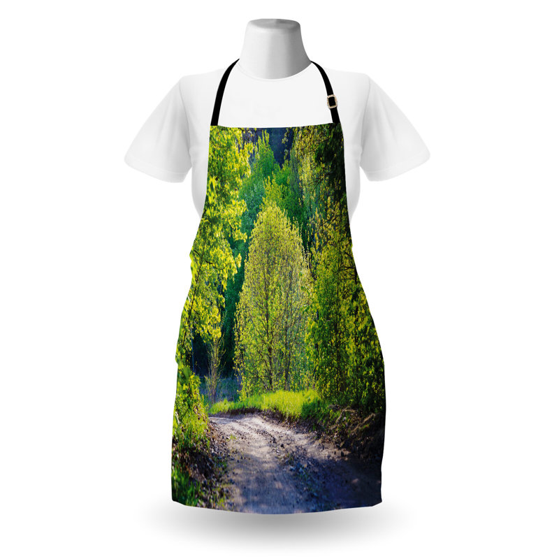 Tablier de printemps East Urban Home unisexe, chemin en forêt au bord d'un lac, taille adulte, vert lime et gris