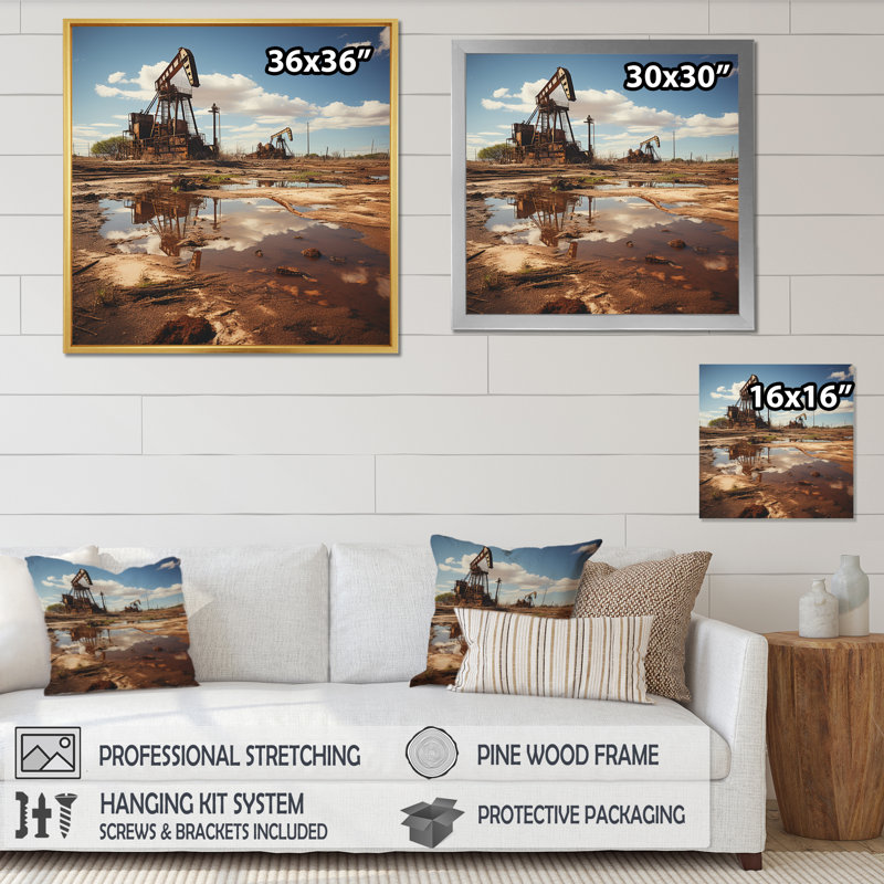 Photographie de champ de pétrole du Texas - art mural encadré Texas, Cadre flottant blanc, H 16 po x l 16 po x P 1 po
