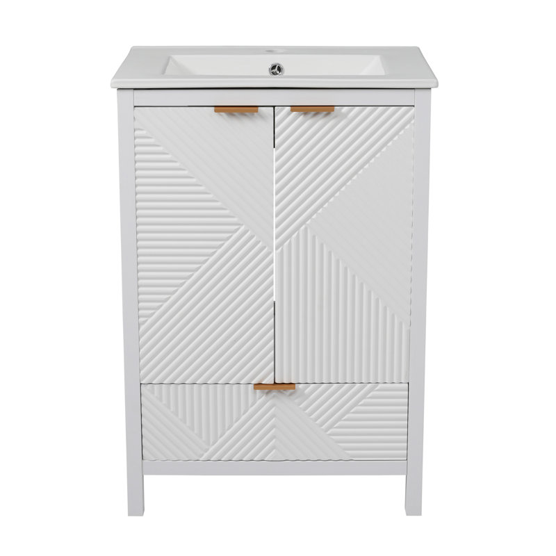 24'' Classic Bathroom Vanity With Ceramic Top, White