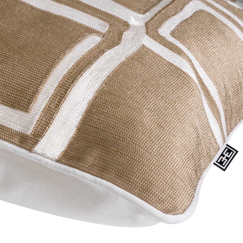 Housse et insert de coussin carré en viscose Ribeira, Beige / blanc géométrique