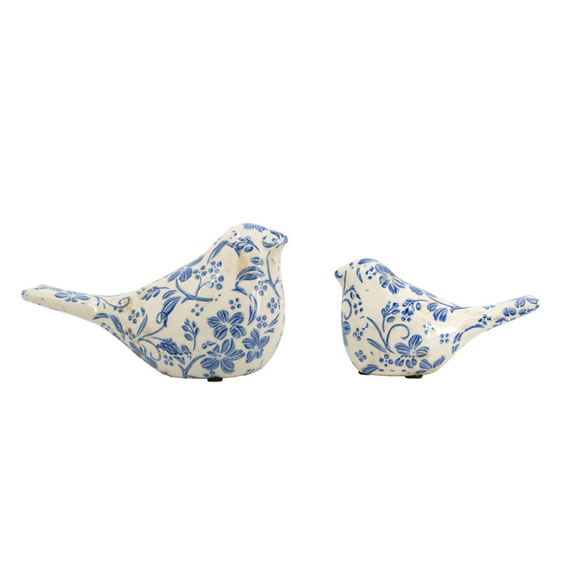 Birds Figurine Décor  Set of 4  Blue/White