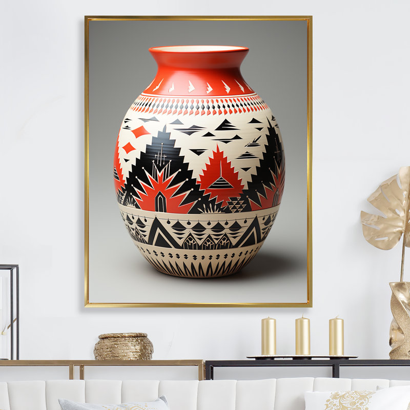 Poterie Native Pueblo sur toile, H 40 po x l 30 po x P 1,5 po, Cadre flottant doré