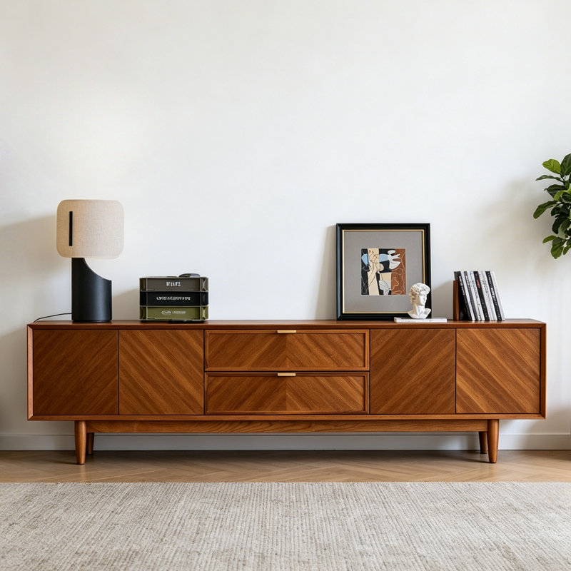 Meuble télé brun en bois massif, 22.83"H x 86.61"L x 15.75"W