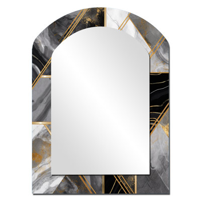 Lal Marble Granite Agate With Touches Of Gold IV - Geometric Asymmetrical Large Mirror, Modern Arch Unique Wall Mirror Decor, Printed Metal Art