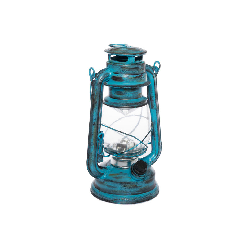 Flameless Candle with Iron Holder, Blue, 25cm H x 15cm W x 12cm D