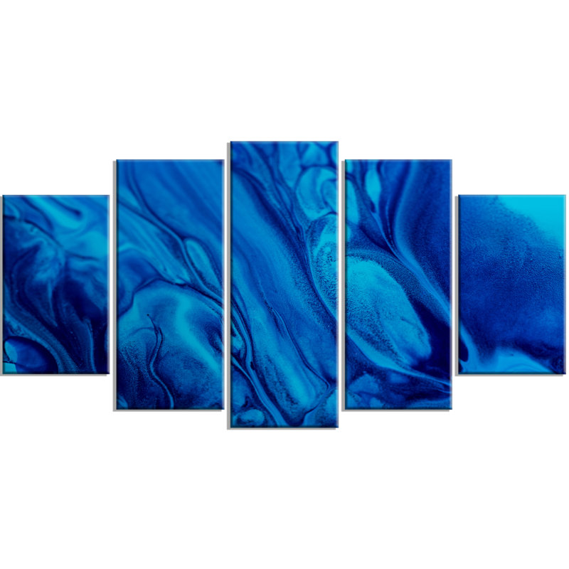 « dark blue abstract painted », ensemble de 5 impressions sur toiles tendues
