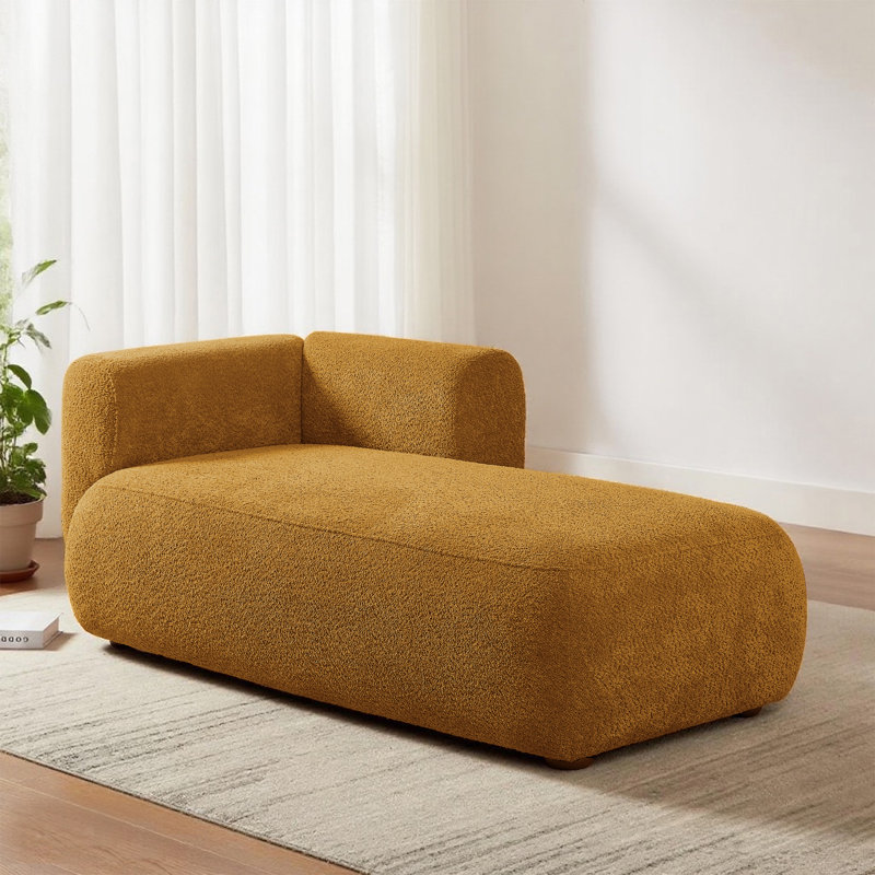 Chaise longue / grande chaise longue avec structure en bois massif, assise profonde et tissu doux, chaise d'appoint de salon pour la détente et la lecture, canapés Boucle