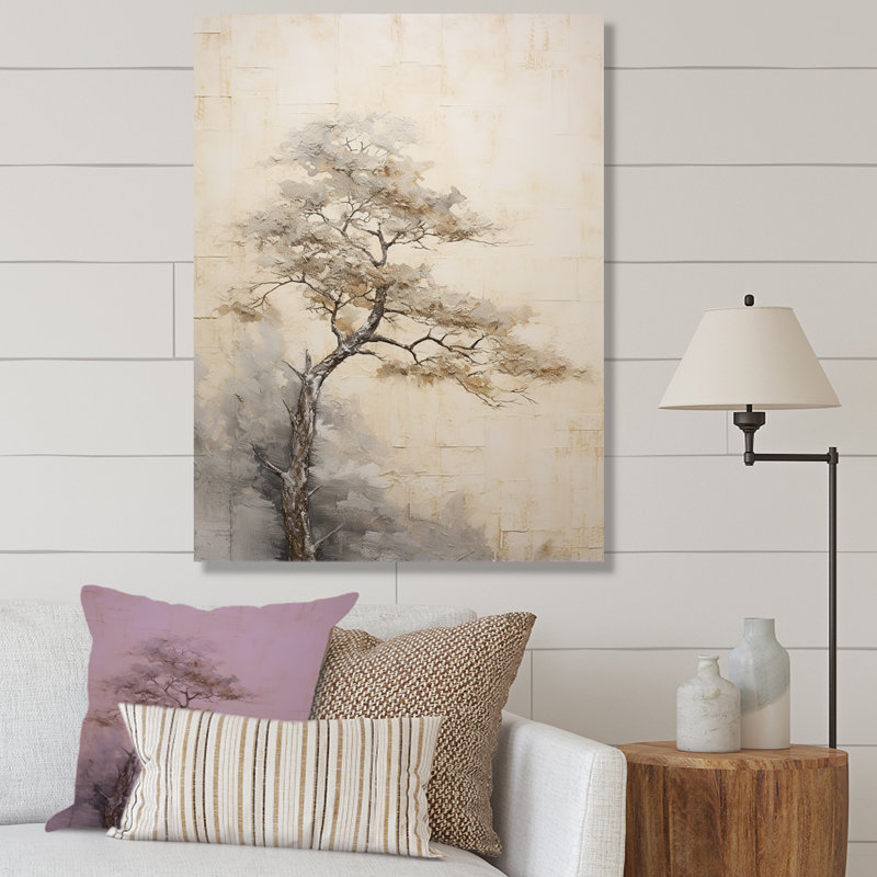 «Beige Tree Pine Zen Scenery IV», reproduction d'art sur toile, H 32 po x l 24 po x P 1 po, Toile tendue