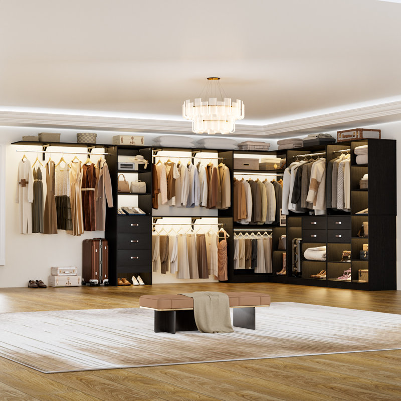 127.5” x 86.8” Closet System with Wooden Drawers(Adjustable Width), Black