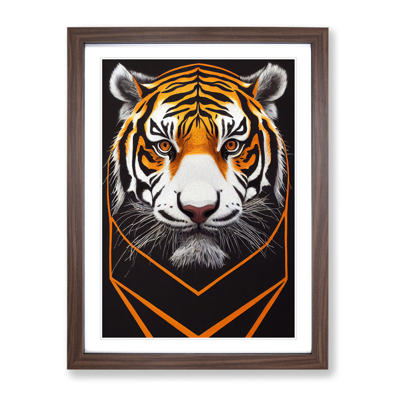 Futuristic Tiger No.2 Abstract - Single Picture Frame Print, Walnut, 34cm H x 25cm W x 2cm D