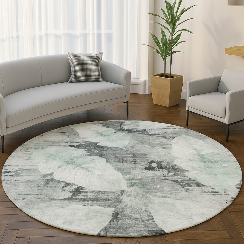 Premium Machine Washable Mayfield floral Rug, Teal, 8' Round