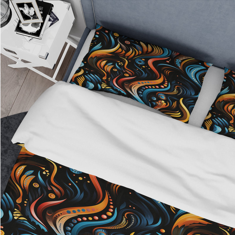 Blue and Orange Tribal Dreams - Ensemble de housse de couette abstrait, Housse de couette simple + 1 taie décorative stan