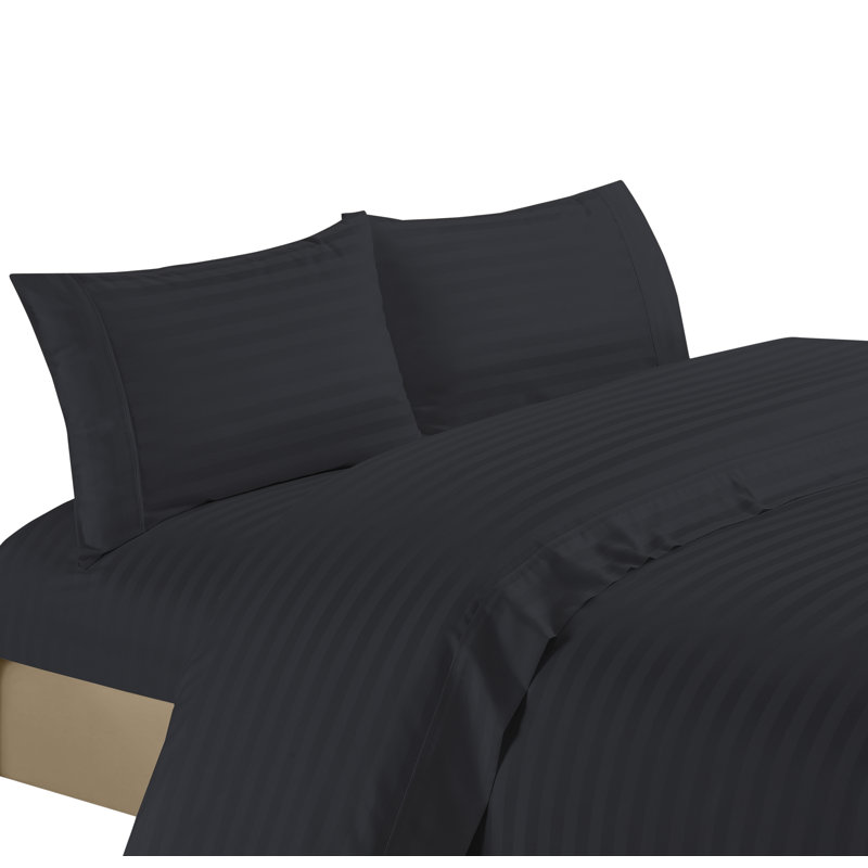 Egyptian Cotton Striped Sheet Set, King Sheet Set with 2 Pillowcases, Black