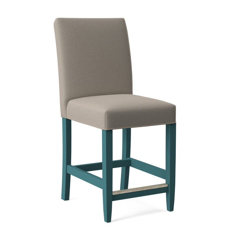 Manhattan Upholstered Stool with Solid Wood Frame, Beige Performance Fabric; 0851-73, Celery Finish