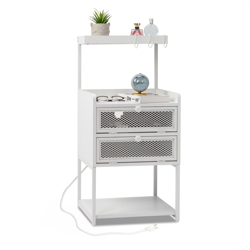 Table de chevet noire avec port USB, Blanc