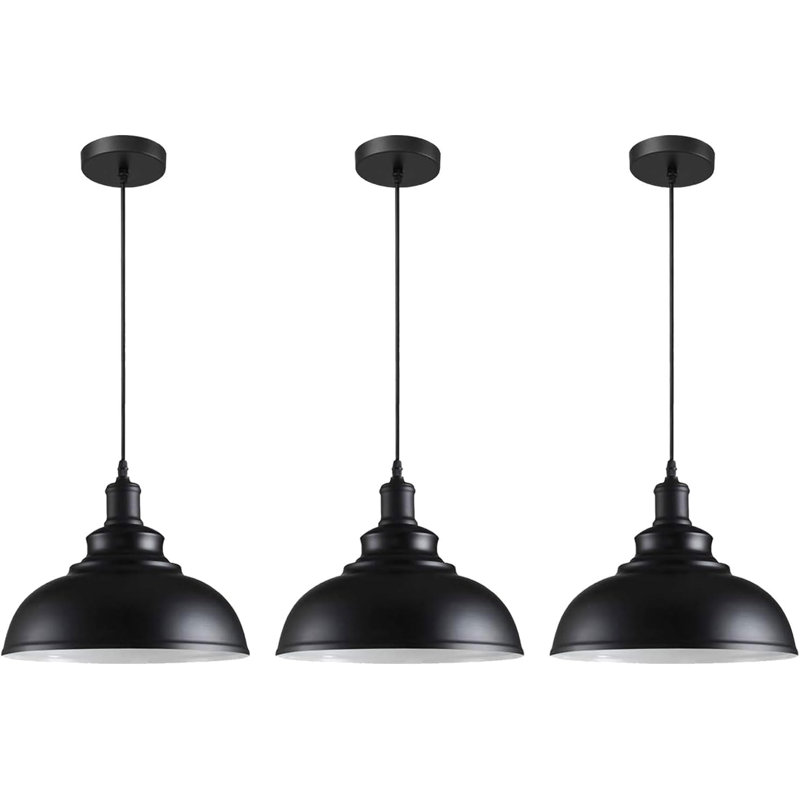 1 - Light Dome Pendant, Black Inner White
