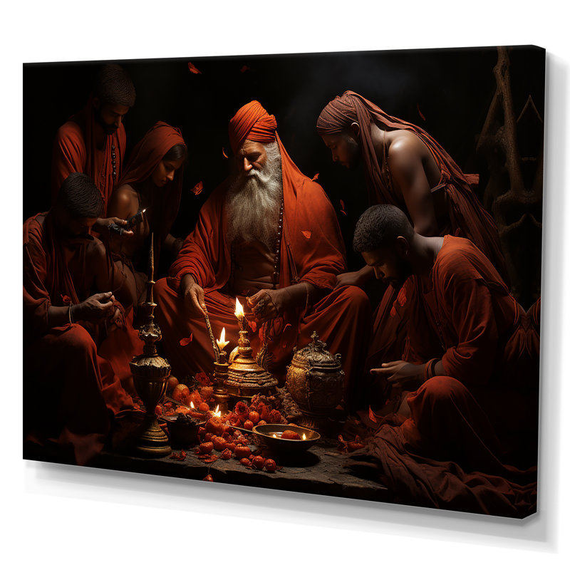 Rituels de l'hindouisme résonnant sur bois de rose sur toile, Toile tendue, H 24 po x l 32 po x P 1 po