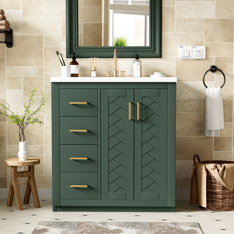 Meuble-lavabo de 30 po avec lavabo en céramique Design moderne - Finition pas vraiment l'aspect du lavabo, Vert