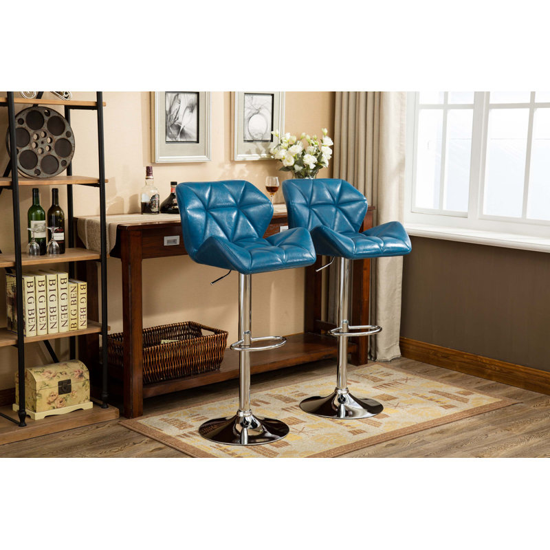 Tabourets de bar contemporain à hauteur réglable touffetés, ensemble de 2, Bleu