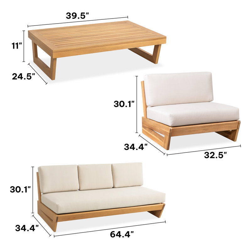 Ensemble de conversation de patio Askel pour 5 personnes en eucalyptus avec coussins