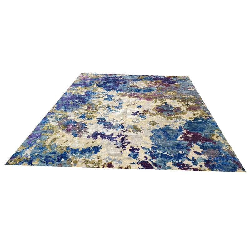 Odyssey Post Modern Organic Abstract Hand-Knotted Wool/Silk Purple Blue Green Designer Area Rug / Rug Size: Rectangle