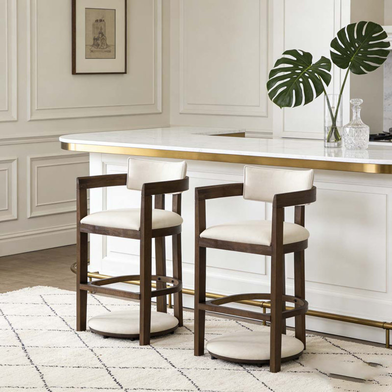 Tabouret 30 "avec cadre en bois et tabouret rembourré, Beige, noyer